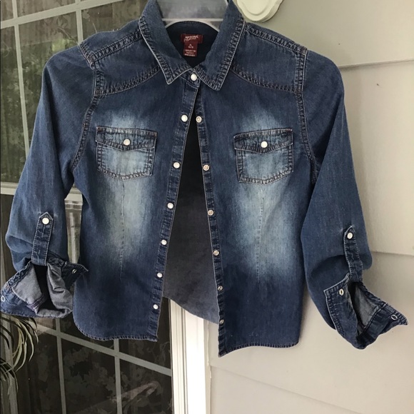 Arizona jeans top shirt  X large 14–16 girls snap blue jeans EUC - Picture 10 of 14
